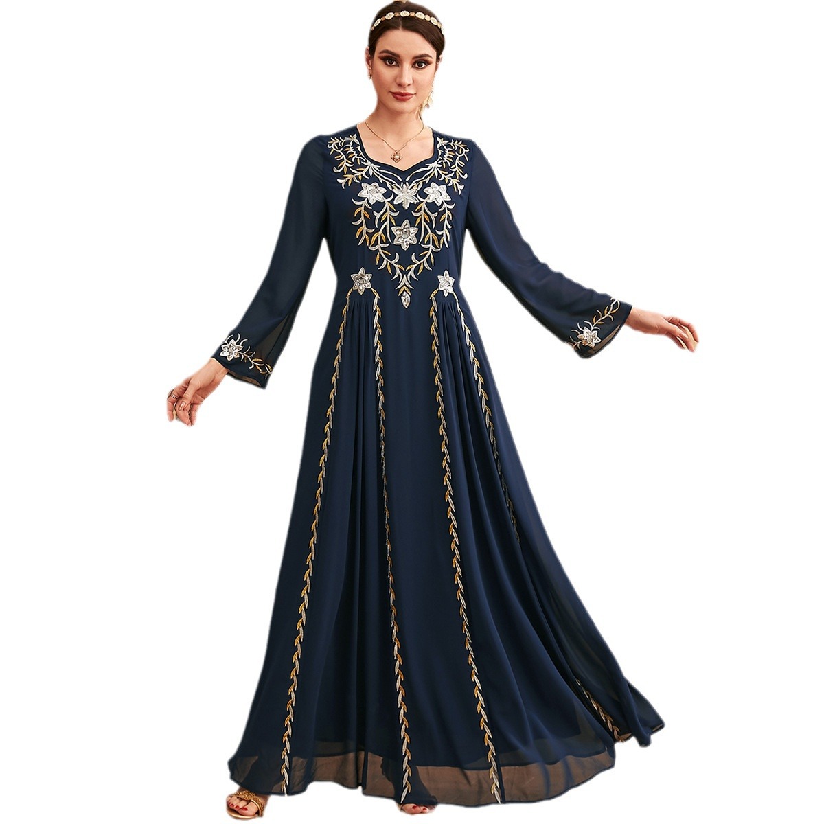 Women's Embroidered Wide Hem Dress