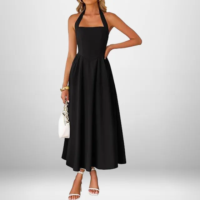 Temperament Wide Camisole Halter Backless Dress Black - Shop at LoveMi