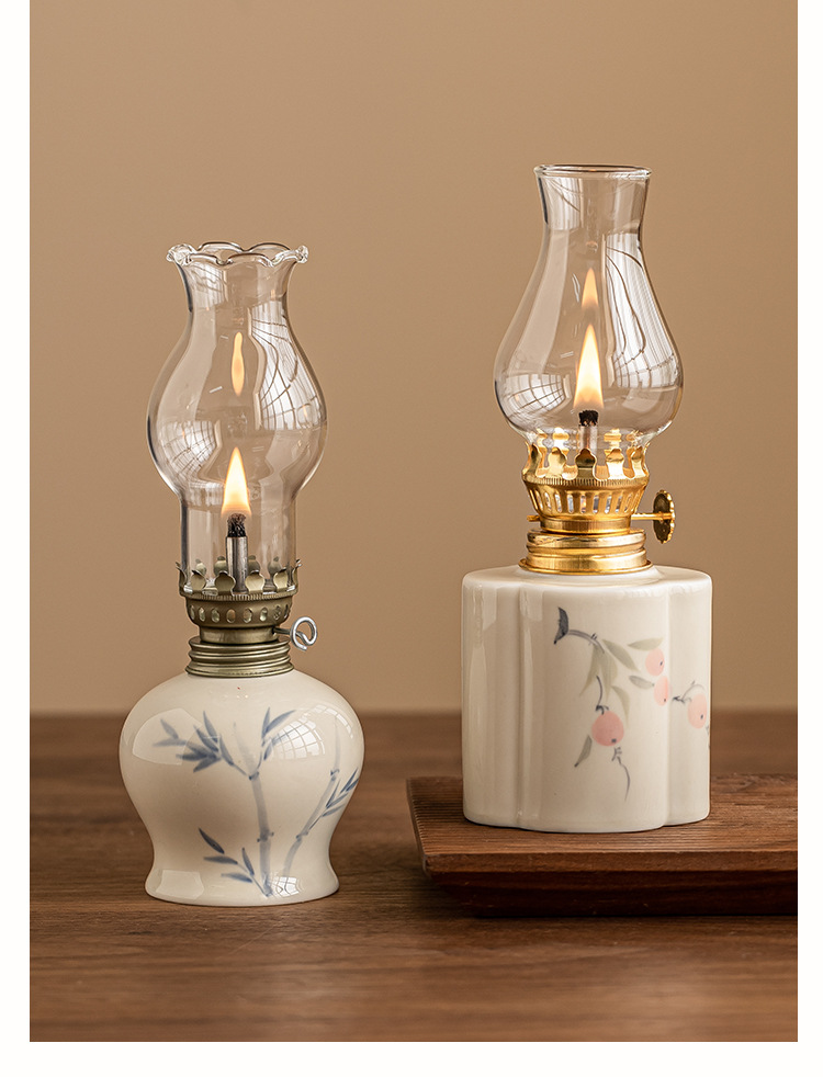 Title 1, Hand-painted Flower Retro Kerosene Lamp Ceramic...