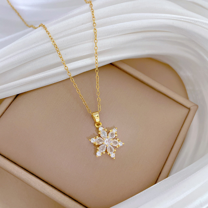 Womens Snowflake Full-diamond Necklace