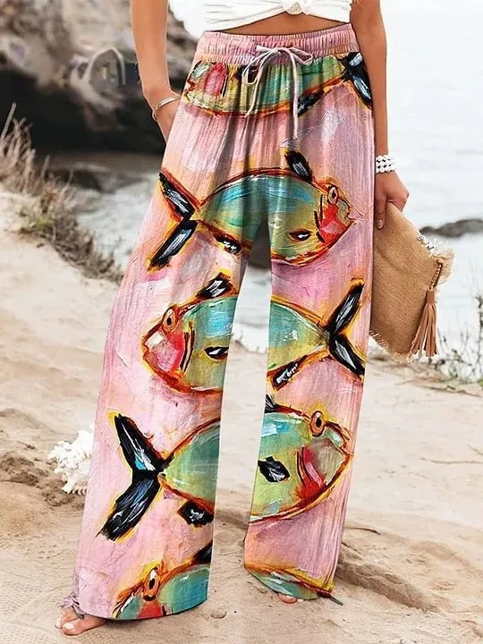 Women's High Waist Casual Loose Printed Wide leg Pants Style 8 - Shop at LoveMi