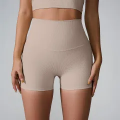 Back Cross High Waist Hip Lift Fitness Yoga Shorts Women - Milk Tea-S - View 1