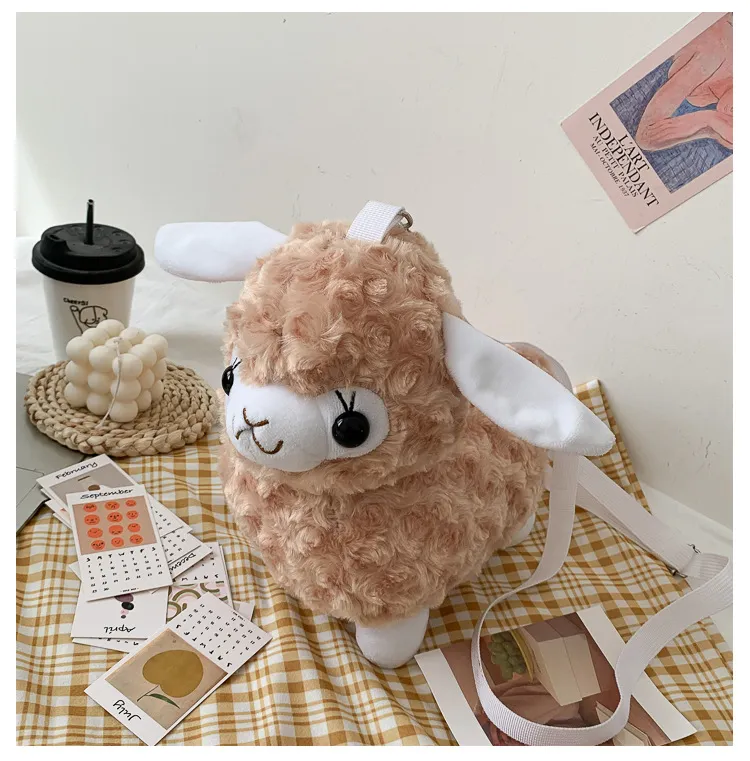 Lamb Wool Plush Bag Cute Women's Crossbody - Brown