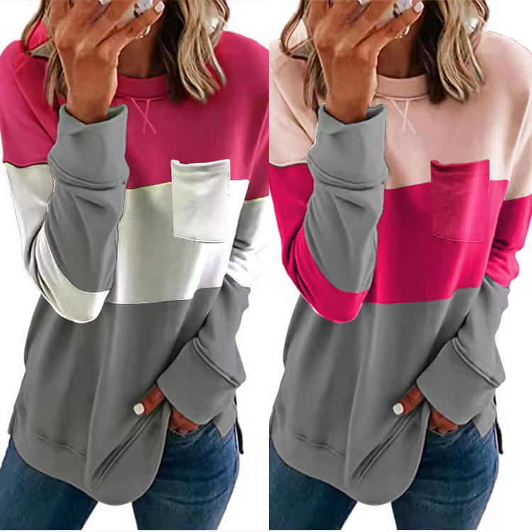Womens Patchwork Collar Cross-Neck Long-Sleeve Casual Sweatshirt