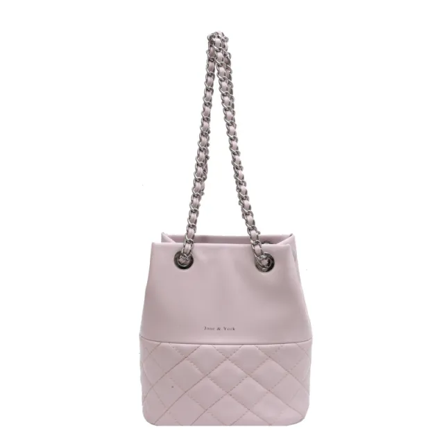 Korean Style Simple Women's Fashion Diamond Texture One shoulder Bucket Crossbody Bag Pink - Shop at LoveMi
