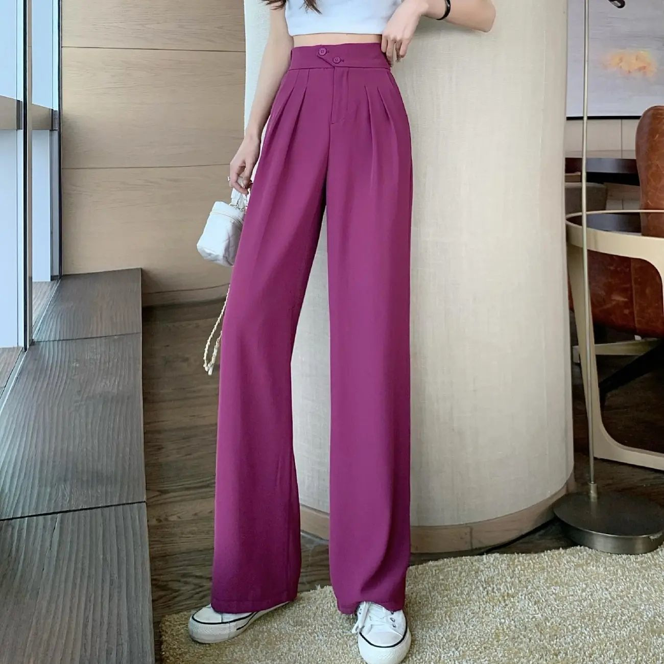 High Waist Covering Belly Thin Loose Drooping Casual Mopping Wide leg Trousers Pitaya Color Xl - Shop at LoveMi