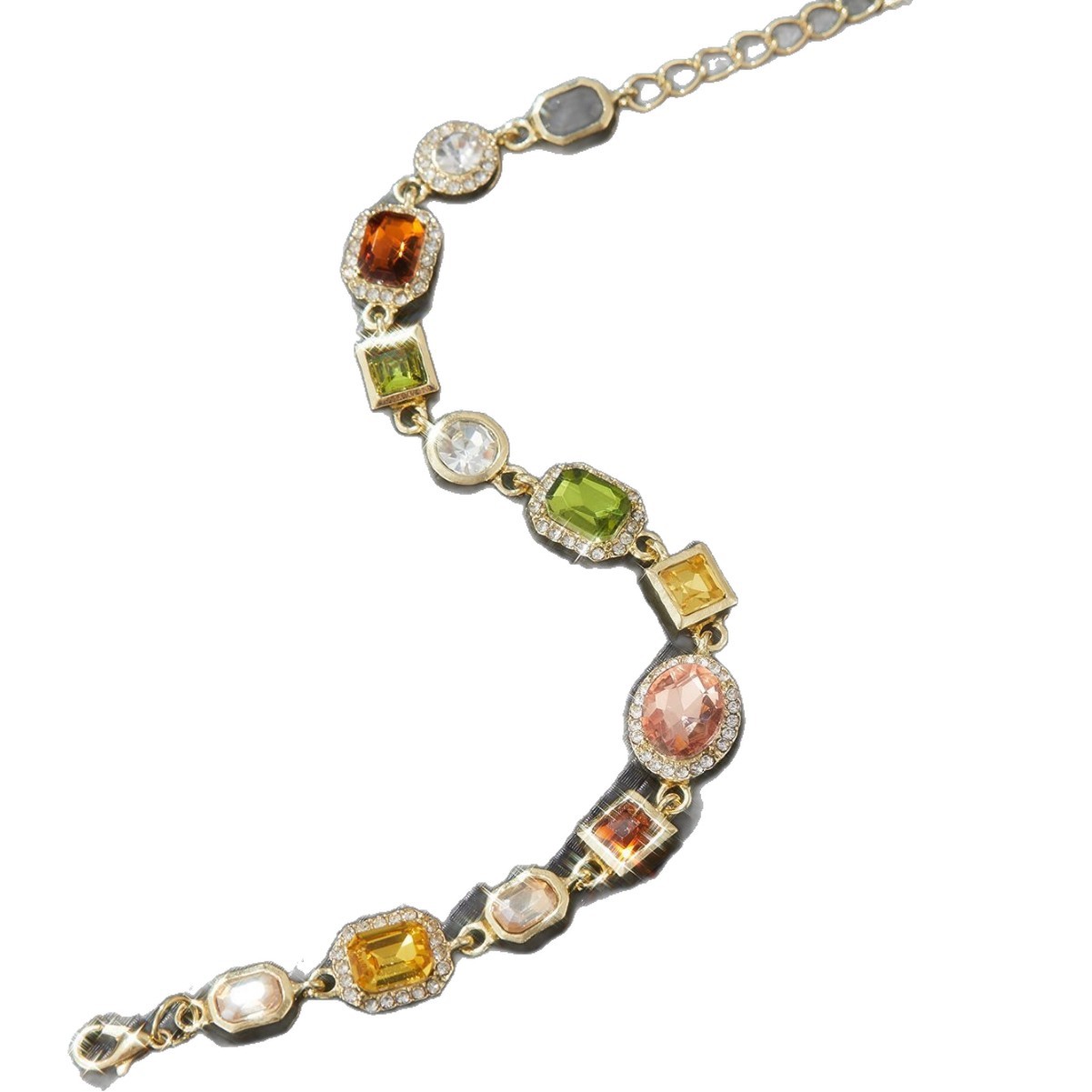 New Retro Light-Luxury Geometric Bracelet With Colorful Diamond Inlays - Jewelry & Watches