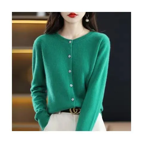 Knitted Pure Wool Round Neck Plain Sweater Emerald - Shop at LoveMi