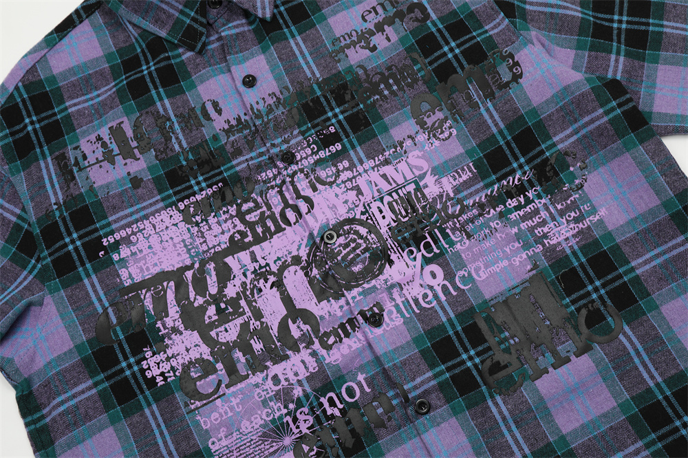 Plaid Long Sleeve Shirt Men's Letter Printed Cardigan