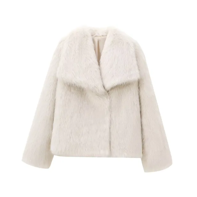 French Style Large Lapel Artificial Fur New Plush Coat White - Shop at LoveMi