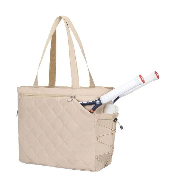 Multi-functional Tennis Tote With A Shoe Compartment And Oversized Quilting - Beige