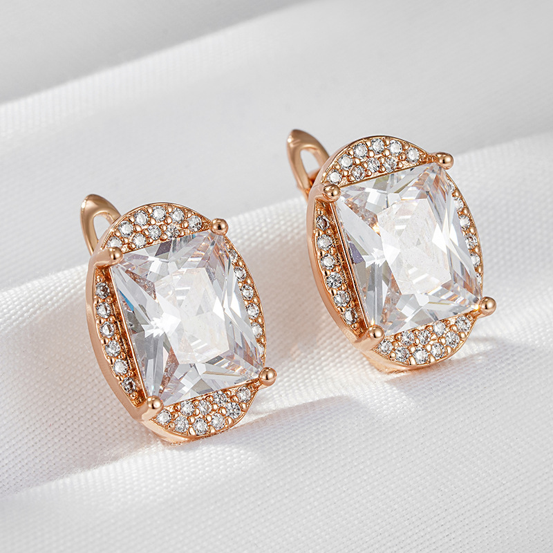 Rose Gold Square Zircon Earrings For Women