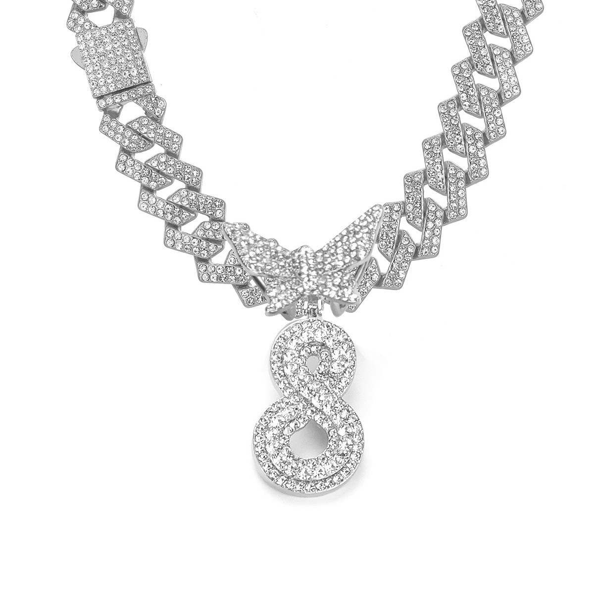 English Letter Alloy Rhinestone Pendant Necklace Butterfly