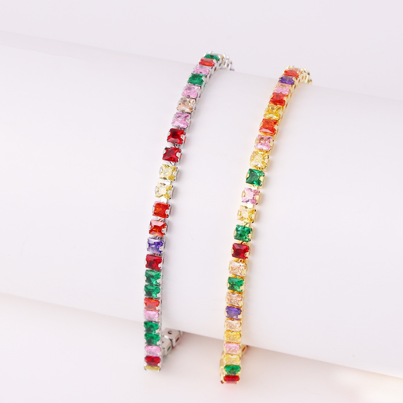 Fashion Personality Square Color Zircon Full Diamond Bracelet 18K Gold Plating