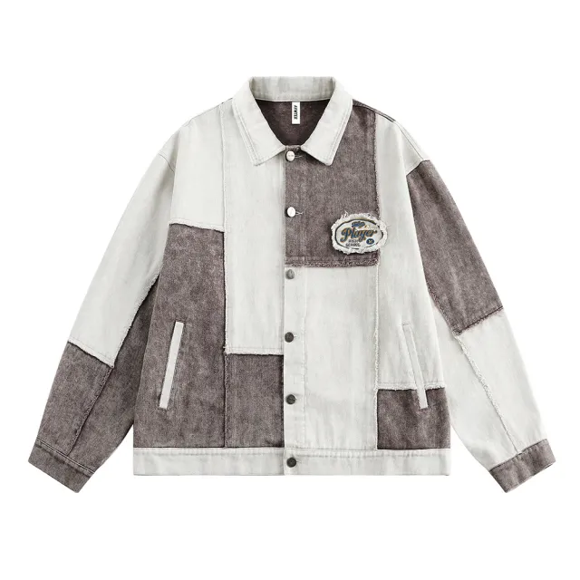 Color Contrast Patchwork Irregular Jacket Coat Brown - Shop at LoveMi