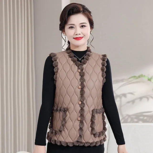 Middle aged And Elderly Fall Winter Coat Mom Vest Khaki - Shop at LoveMi