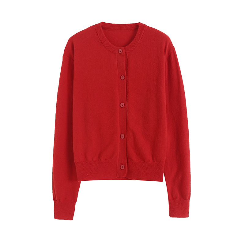 Blended Short Round Neck Knitted Cardigan Jacket Picture Color M - Shop at LoveMi