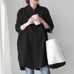 Women's Long Sleeve Loose Casual Irregular Top - Black - View 1