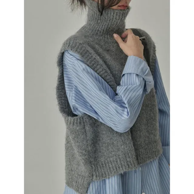 Design Sense Niche French Gray Vest Sweater Gray - Shop at LoveMi