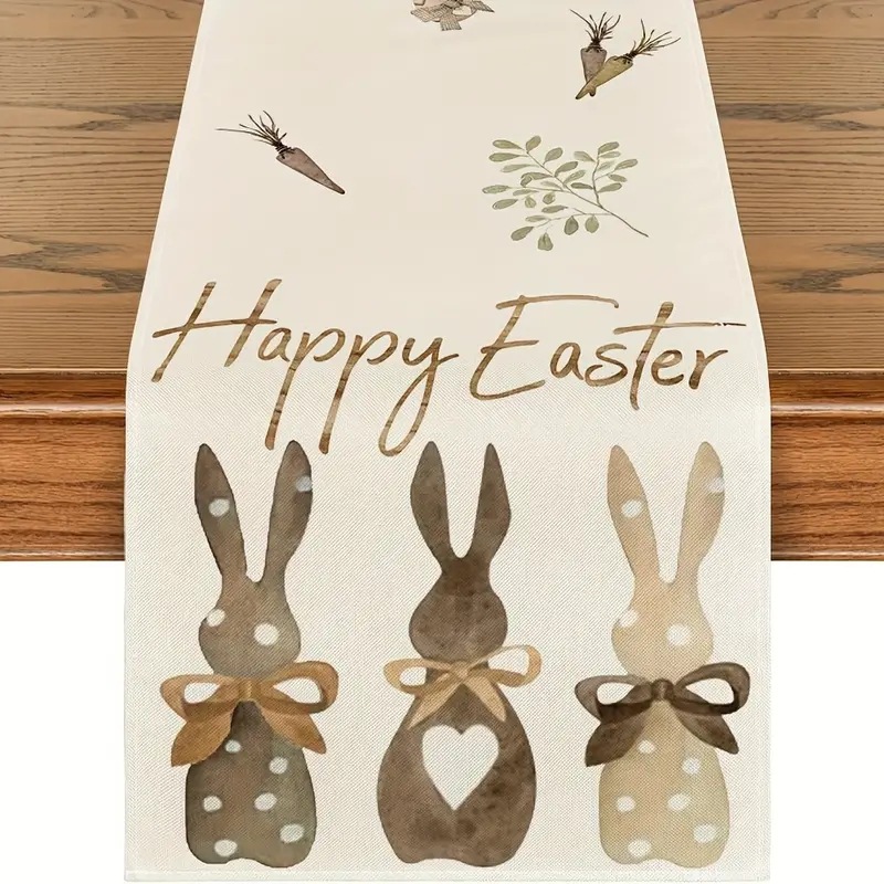 Easter Table Runner Rabbit Egg Decoration Linen Printing Table Cloth - Picture 17 of 32