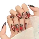 Red-brown Muted-vein 3D Nail Art Cool And Edgy Heart-patterned Trend Piece Handmade And Wearable view 4