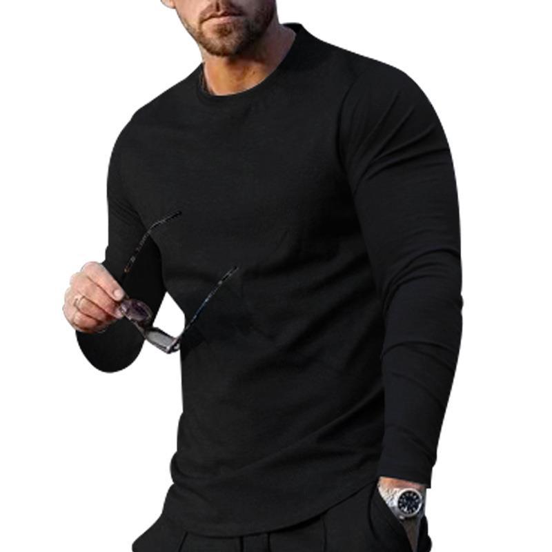 Title 3, Mens long-sleeved solid color top, trendy loos...