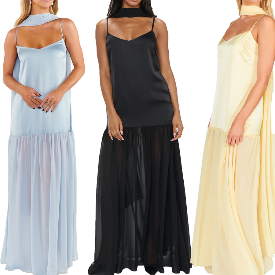 Solid-color Chiffon And Satin Patchwork Slip Dress