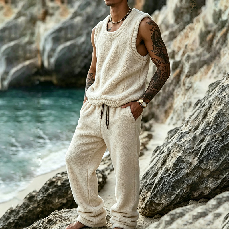Mens Sleeveless Vest And Pants Set For Autumn And Winter
