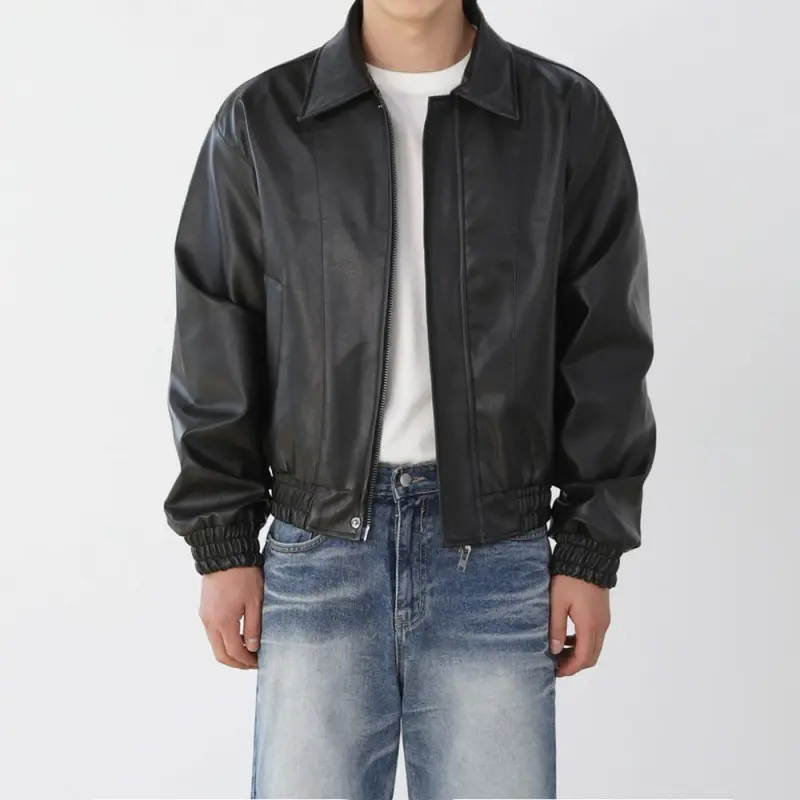 Men's Short Motorcycle Leather Jacket