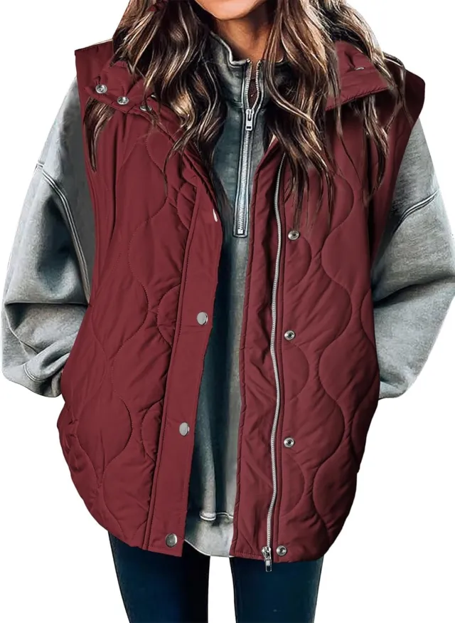 Zipper Thermal Vest Cotton padded Coat Wine Red - Shop at LoveMi