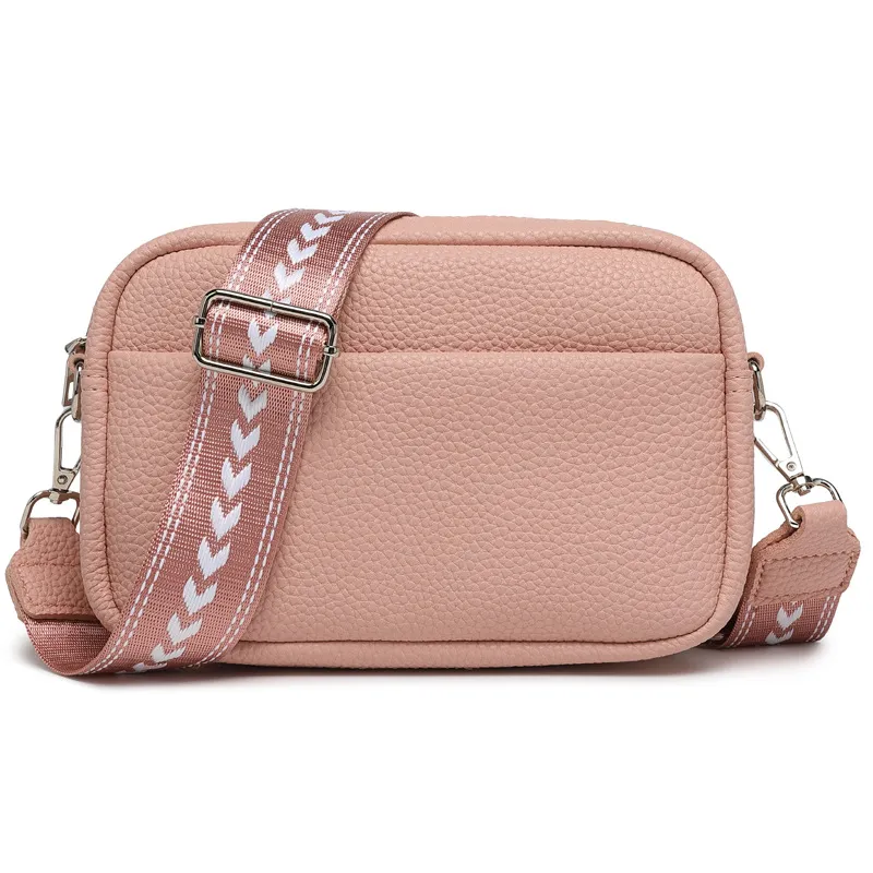 Wide Shoulder Strap Shoulder Crossbody Bag - Pink