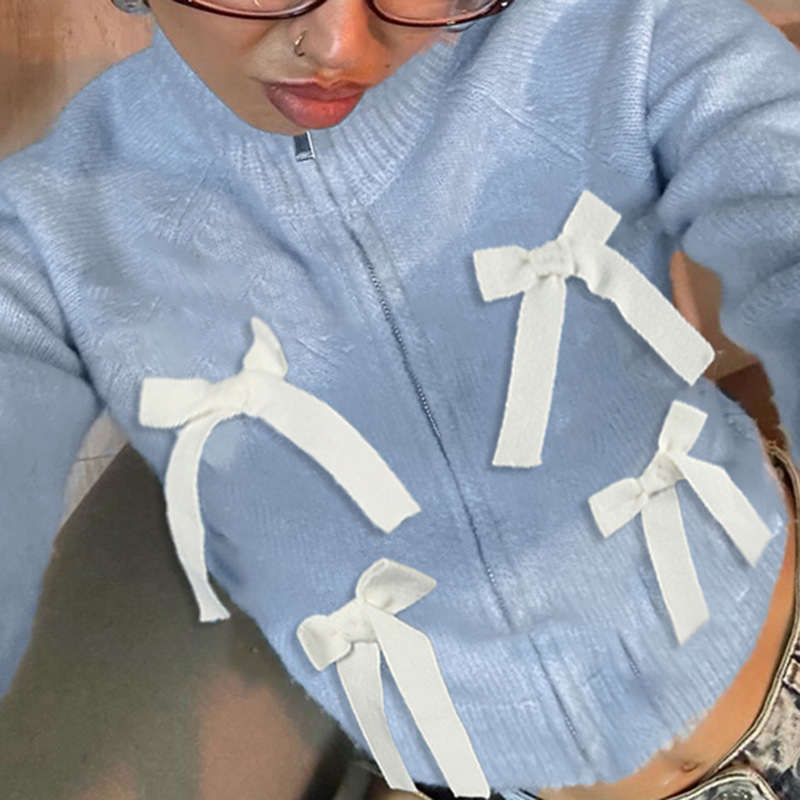 European And American Bow Sweater Short Long Sleeve Women