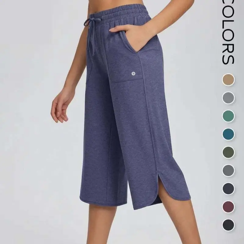 Elastic-waist Wide-leg Relaxed-fit Capri Pants For Women