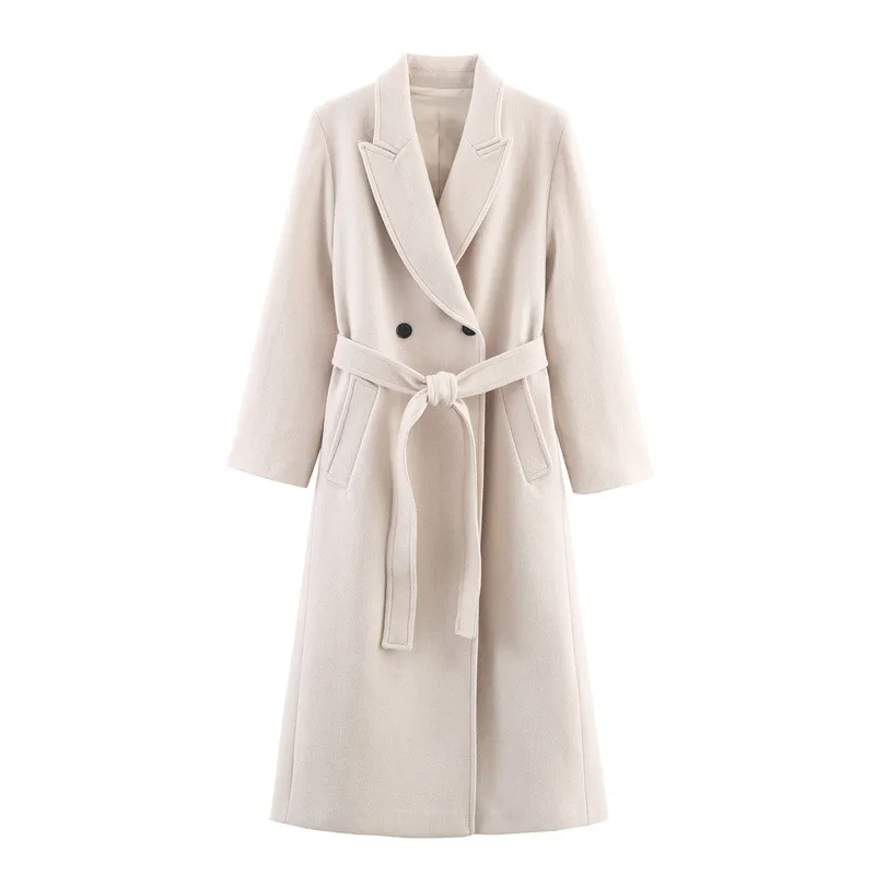 Women's Blend With Belt Long Overcoat Outerwear - Beige
