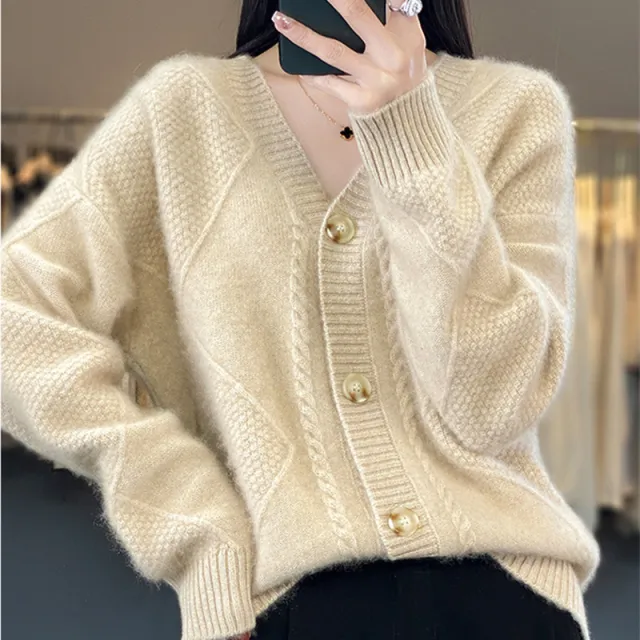 Lazy Knitted Sweater Coat Outer Tops Beige - Shop at LoveMi