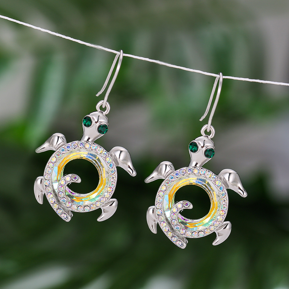 Women's Platinum Turtle Ring Rhinestone Ear Studs