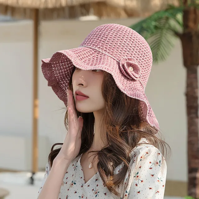 Female Spring And Summer Japanese Face Cover Sun proof Sun shade Fisherman Hat Pink - Shop at LoveMi