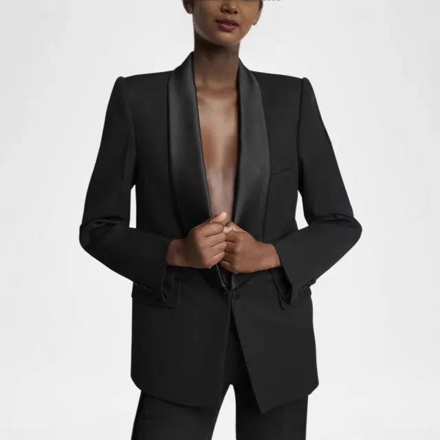 Business Temperament Capable Slim fit Green Collar Suit Coat Black - Shop at LoveMi