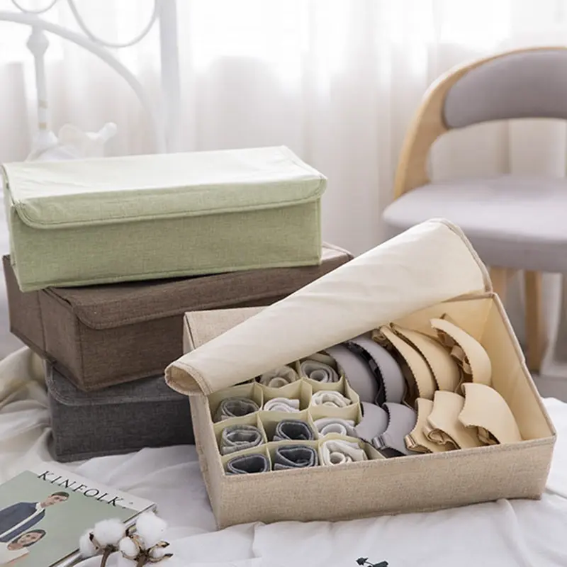 Foldable Washable Cotton Linen Underwear Storage Box