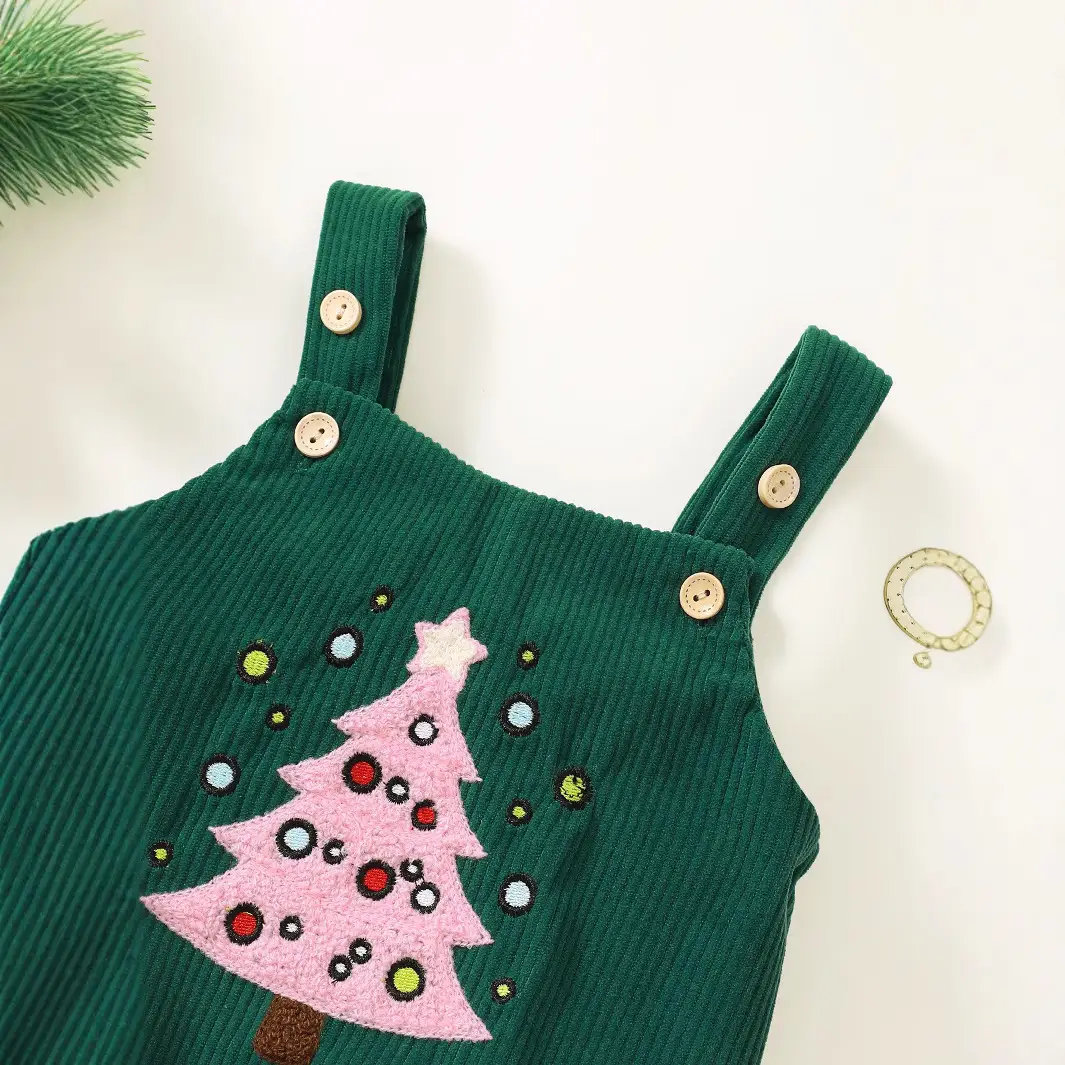 Christmas Corduroy Cute Suspenders Romper