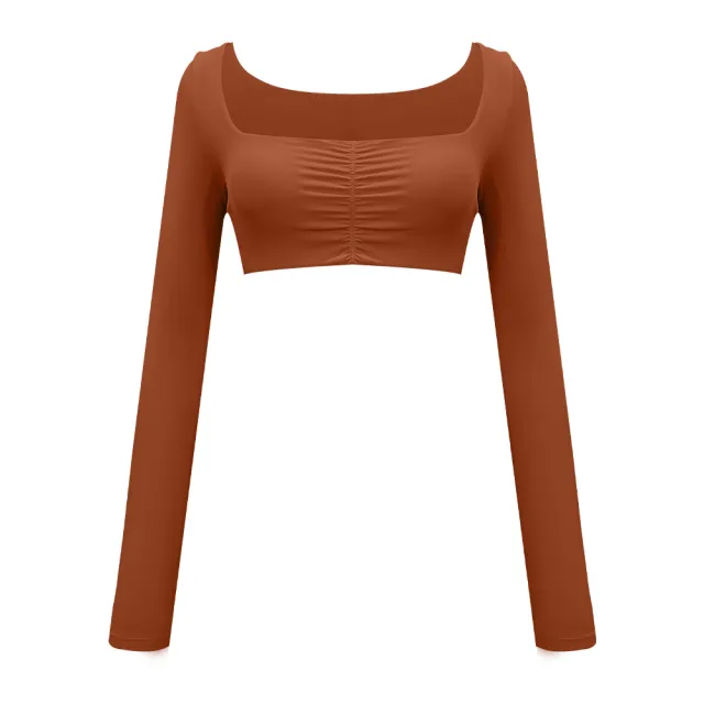 Top Square cut Collar Midriff Outfit Removable Pleated Dark Orange - Shop at LoveMi
