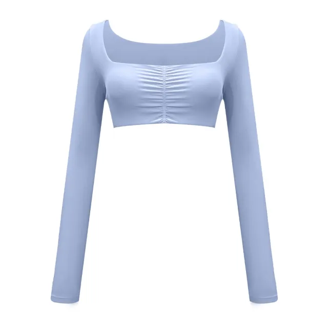 Top Square cut Collar Midriff Outfit Removable Pleated Cool Blue - Shop at LoveMi