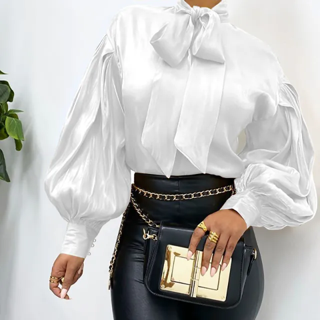 Women's Long Sleeve Solid Color Shirt Retro White - Shop at LoveMi