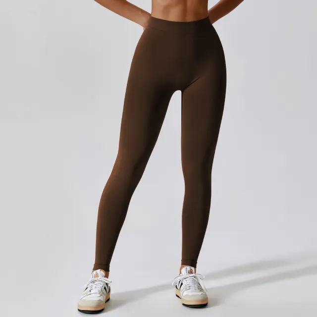 Peach Hip Raise V Waist Belly Contracting Running Fitness Skinny Workout Pants Coke Tea Coffee Color - Shop at LoveMi