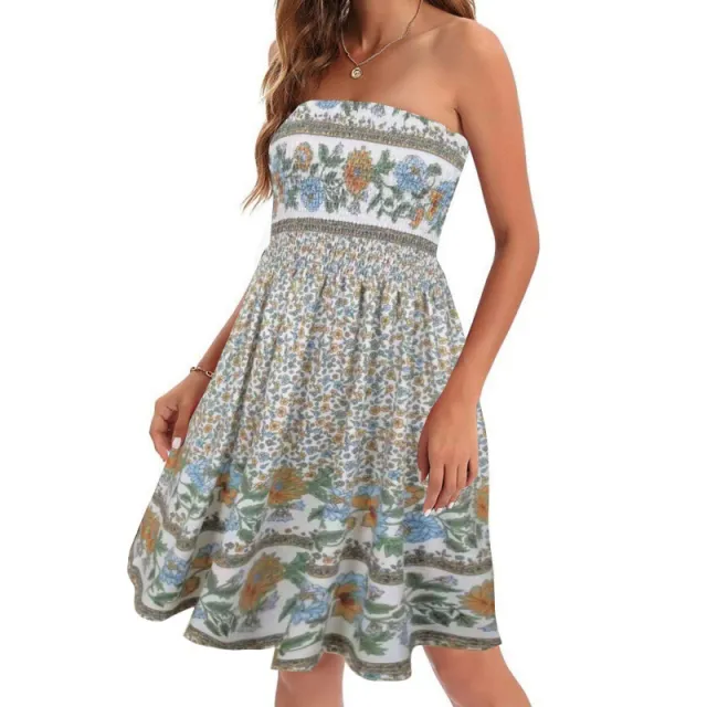European And American Spring And Summer New Fashion Printed Beach Vacation Sexy Tube Top Dress Color 06 - Shop at LoveMi