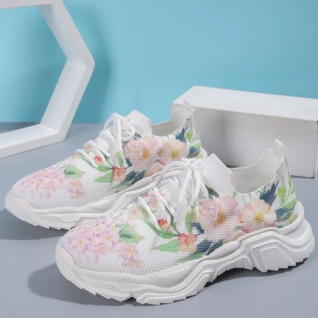 Casual Flower Sports Shoes Women Flat Bottom Plus Size H14 Color 40 - Shop at LoveMi