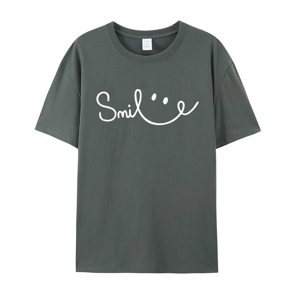 Women's Smiling Printed Cotton Short Sleeve - Gray