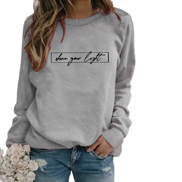 Women's Printed Casual Loose Sweatshirt Shirt Light Gray - Shop at LoveMi