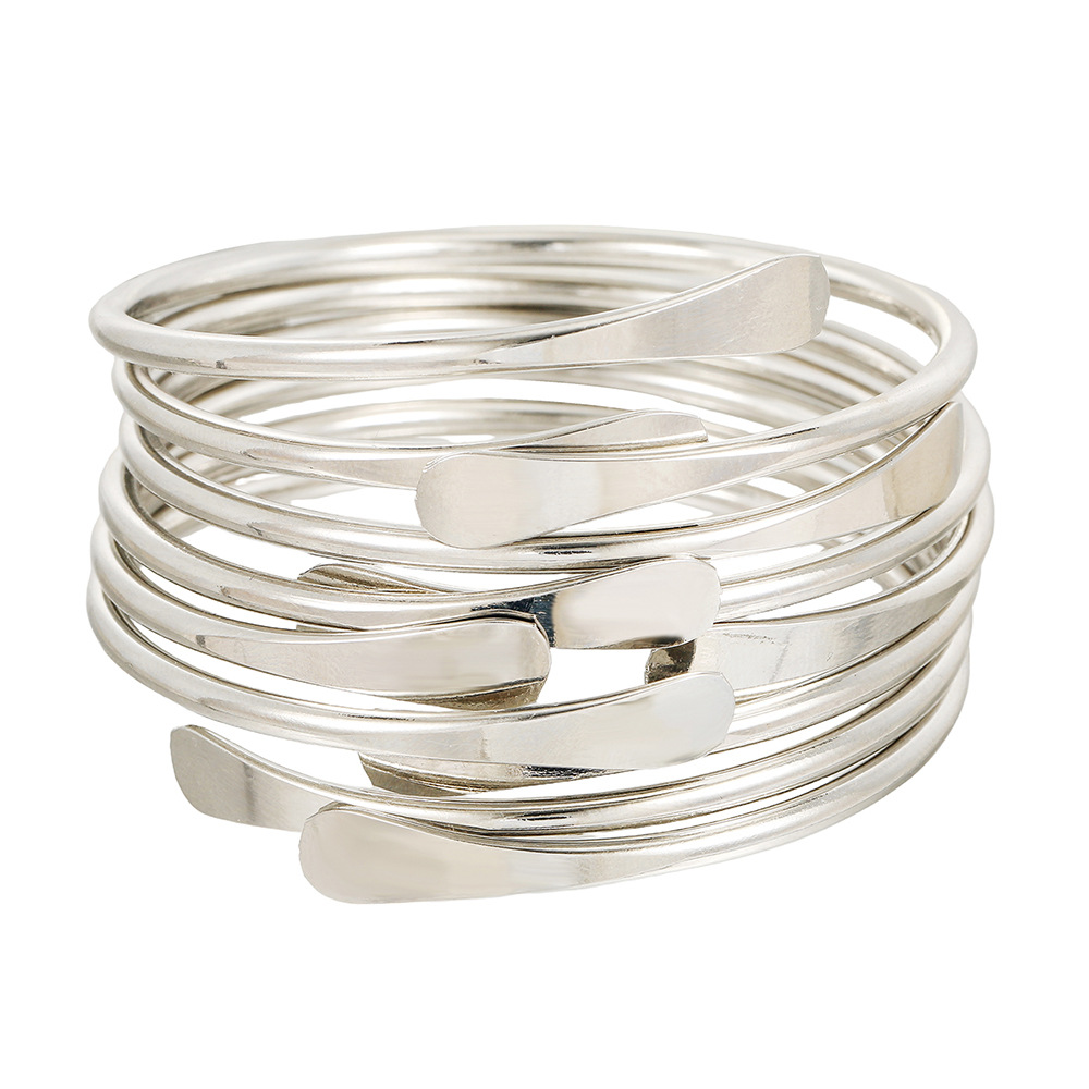 Simple Flattened-end Open Alloy Bracelet