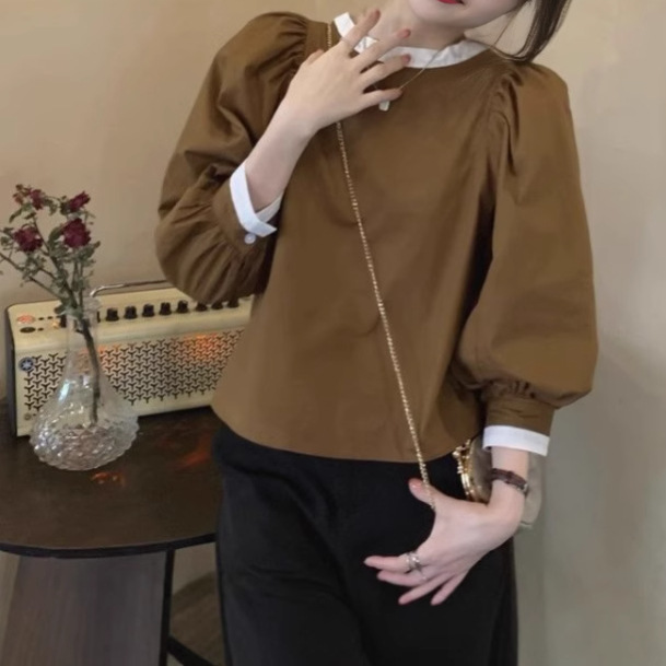 New Korean-style Loose-fit French Retro Long-sleeve Shirt